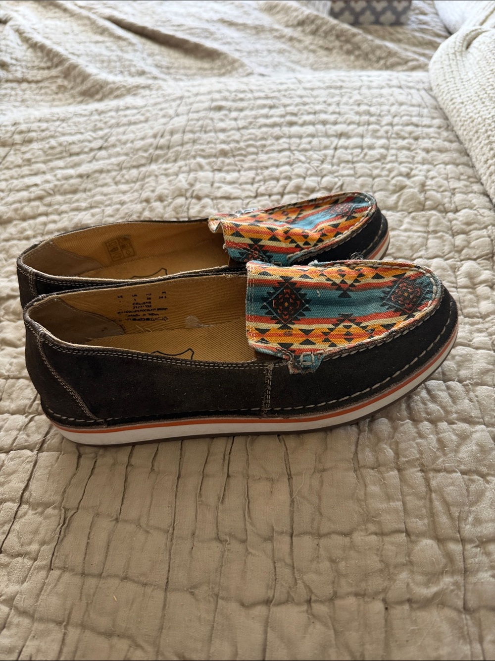 Myra Multicolor Aztec Canvas & Brown Leather Slip-On Loafers size 7 - Picture 4 of 17